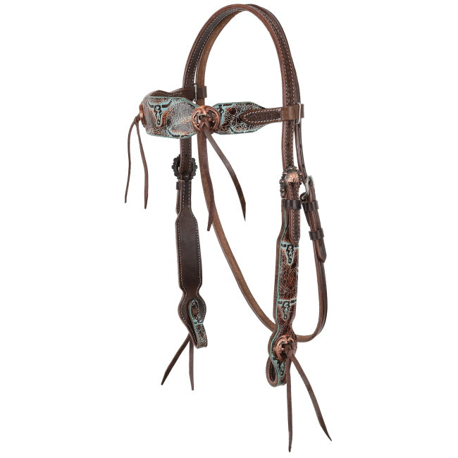 Showman Weathered Steer Twist Browband Headstall and Breastcollar Set