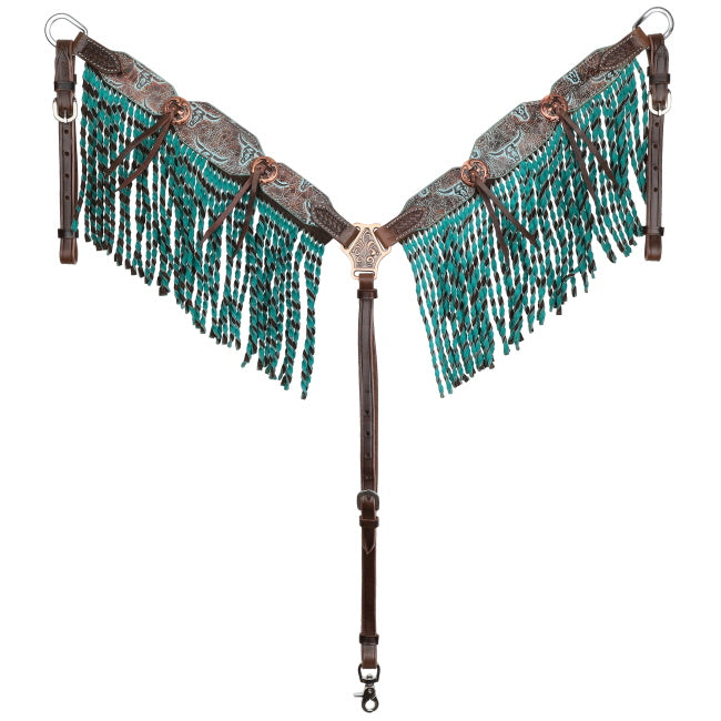 Showman Weathered Steer Twist Browband Headstall and Breastcollar Set