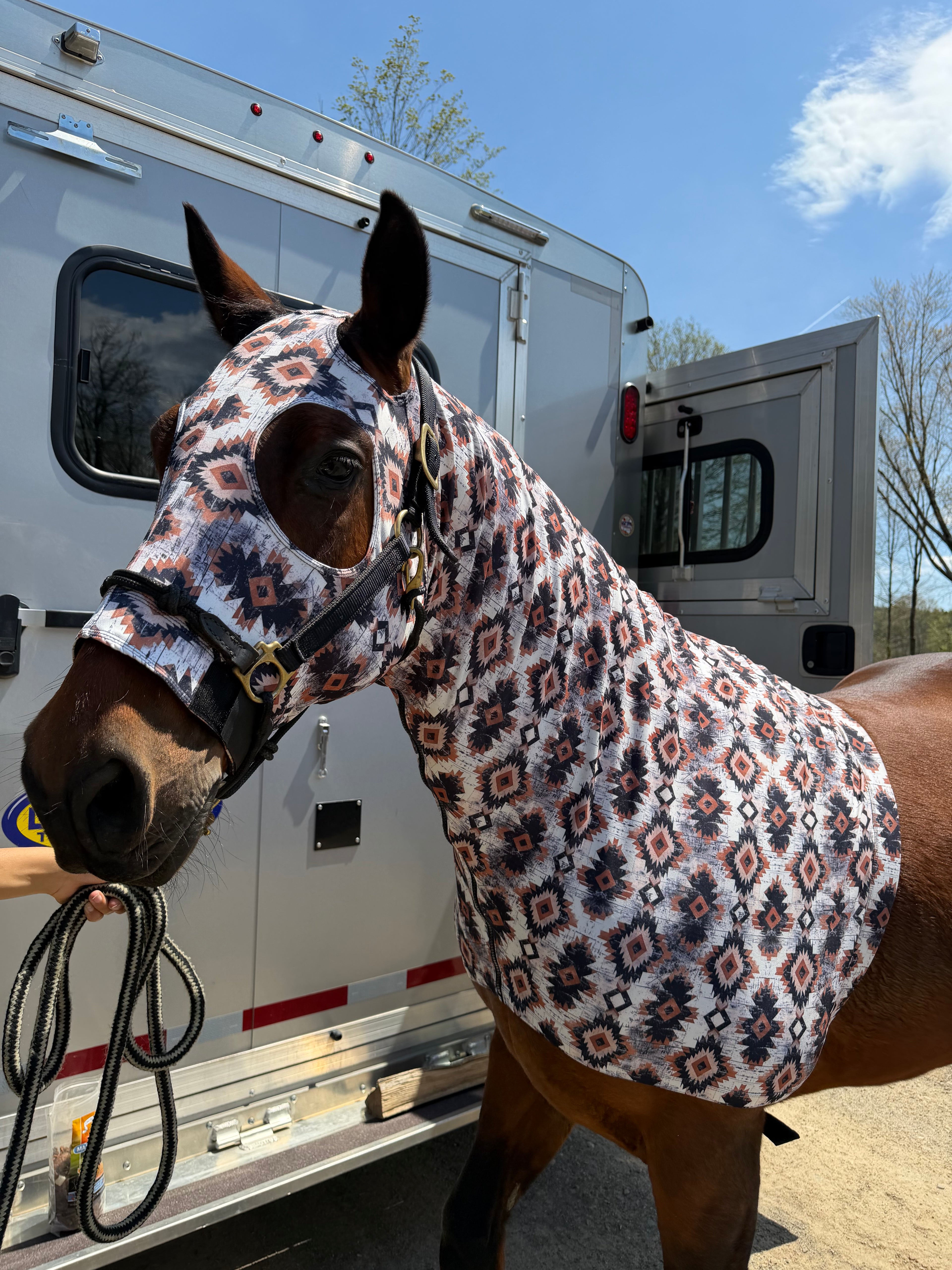 PLR Lycra Hood Rust Aztec