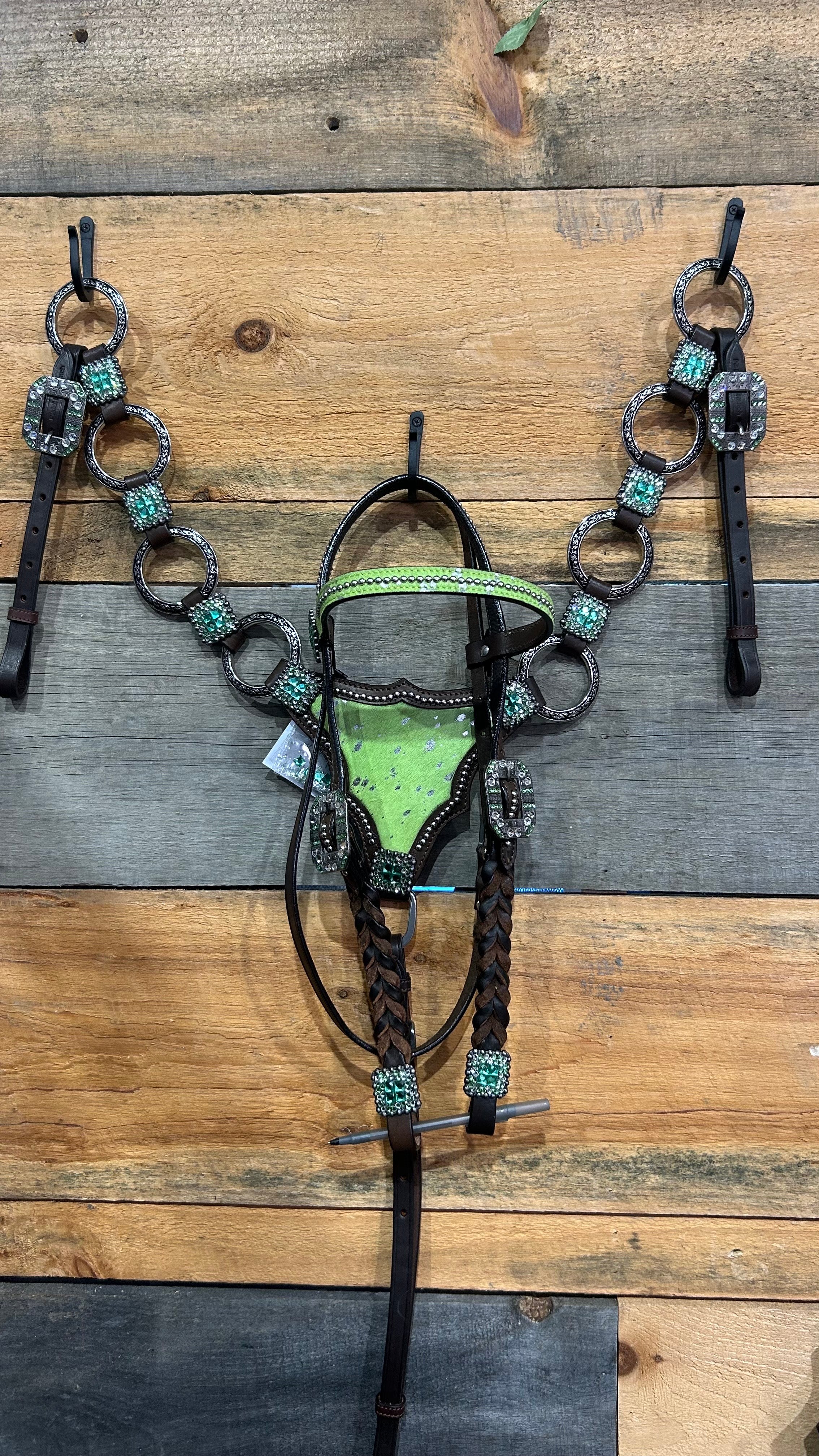 PLR Wicked Lime Cowhide Tack Set