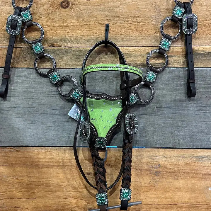 PLR Wicked Lime Cowhide Tack Set