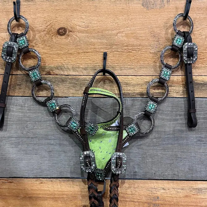 PLR Wicked Lime Cowhide Tack Set